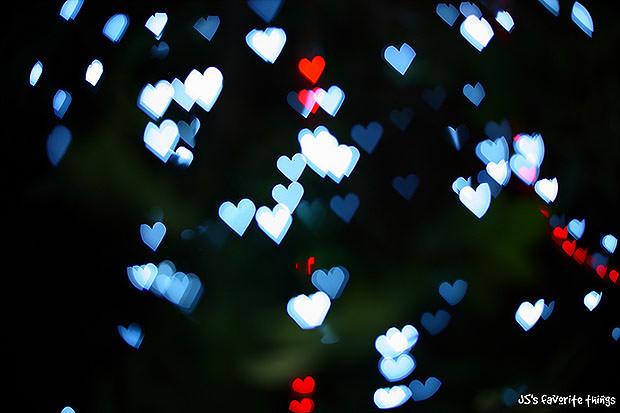Blue and red heart bokeh